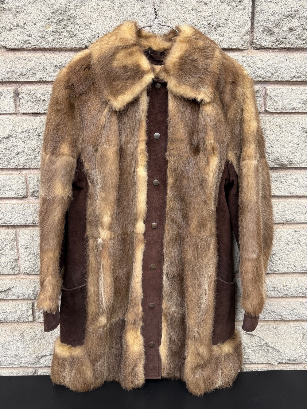 Women's Muskrat Fur and Suede Pea Coat